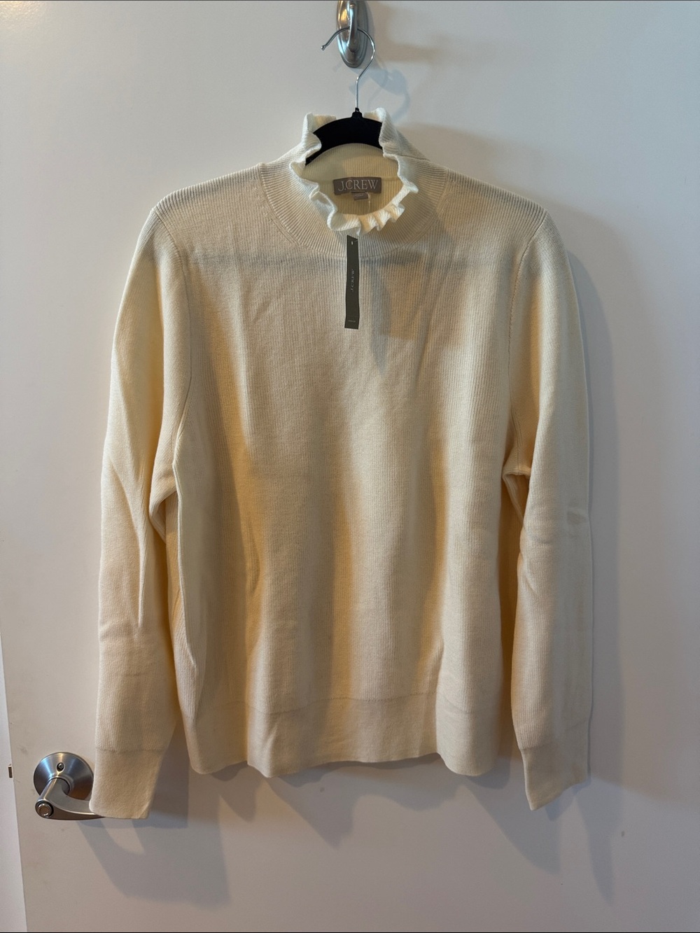 J. Crew Cream Ruffle Turtleneck Sweater